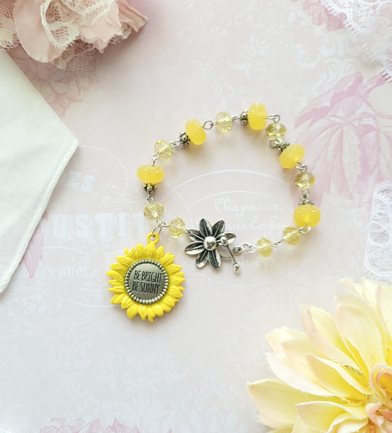 Be Bright and Sunny Yellow Sunflower Charm Bracelet